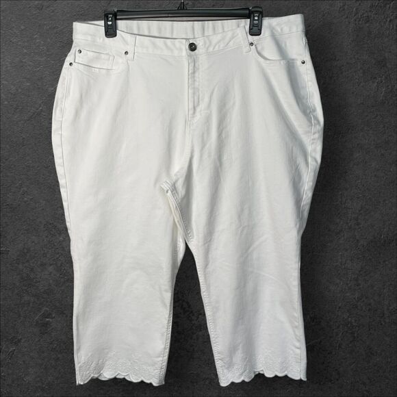 Catherines Crop Jeans Women Size 24W‎ White Pocket Cotton Embroidery - Picture 1 of 14